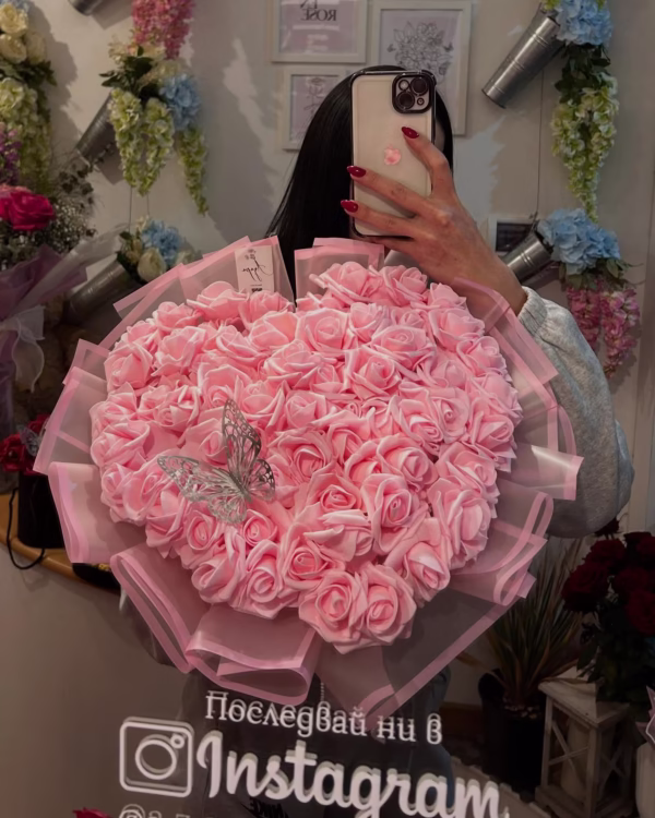 Букет сърце розови фоам рози - Image 2
